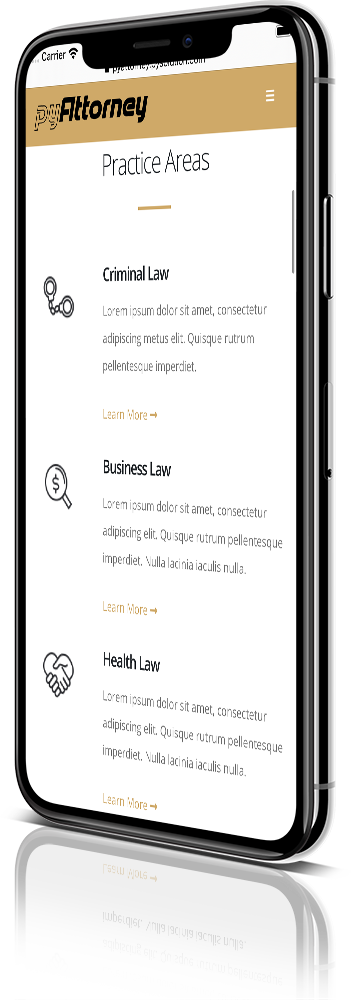 iPhone X Mockup pyAttorney Legal Website Practice Areas