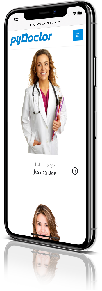 iPhone X Mockup pyDoctor Medical Website Doctors Staff