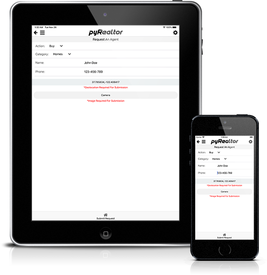 Mockup pyRealtor Mobile Application Request An Agent