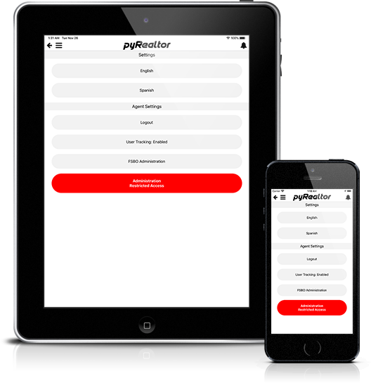 Mockup pyRealtor Mobile Application Settings